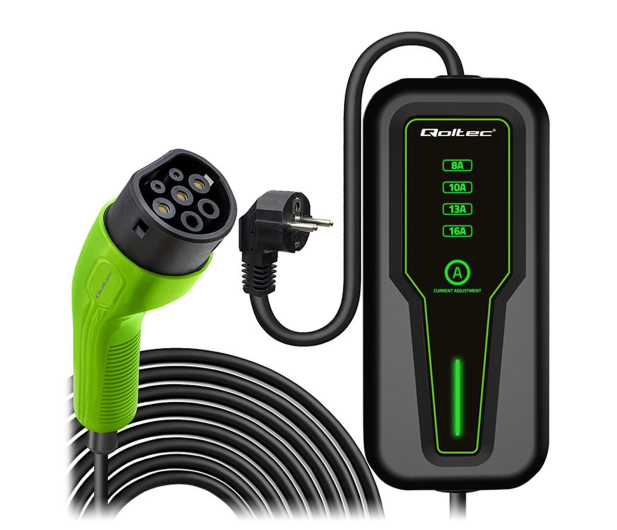 Qoltec Mobilna ładowarka EV z regulacją 2w1 Typ2 (3.5kW, 230V, 4m) - 1483429 - zdjęcie